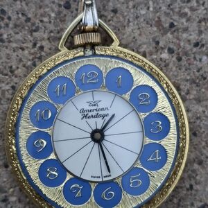 Vintage American Heritage Gold Plated Enamel Swiss Manual Wind Pendant Watch